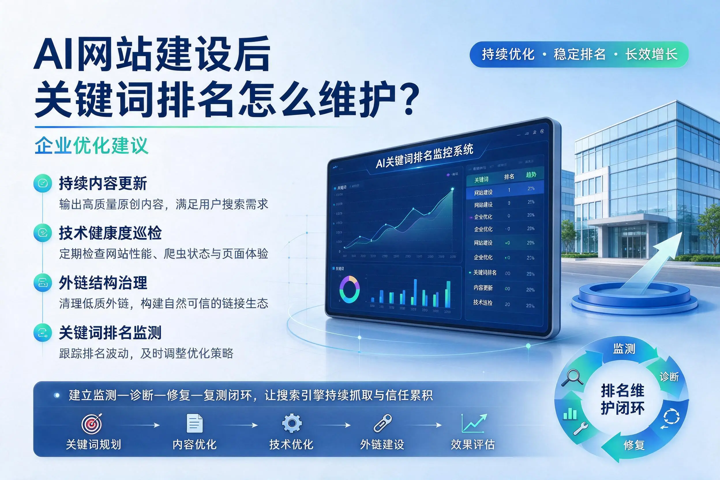 AI网站建设后关键词排名怎么维护?黄冈企业优化建议