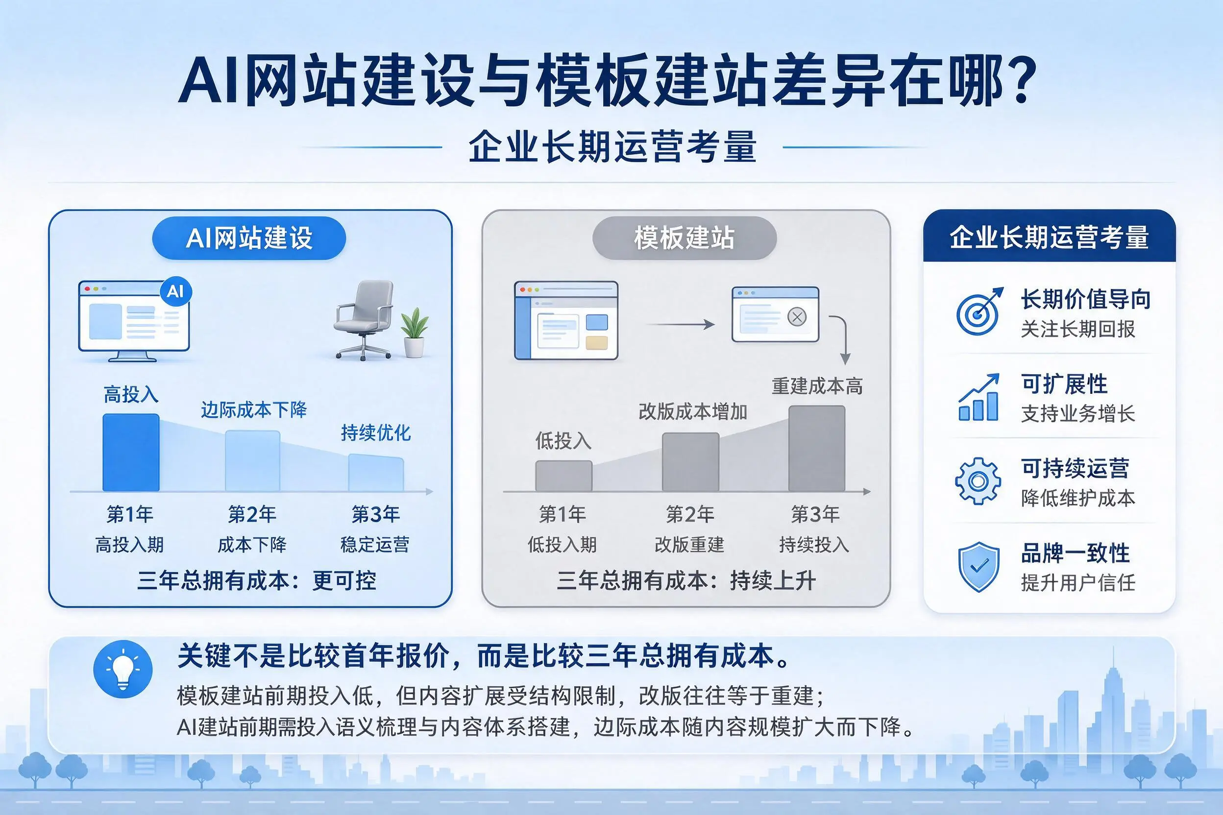 AI网站建设与模板建站差异在哪？黄冈企业长期运营考量